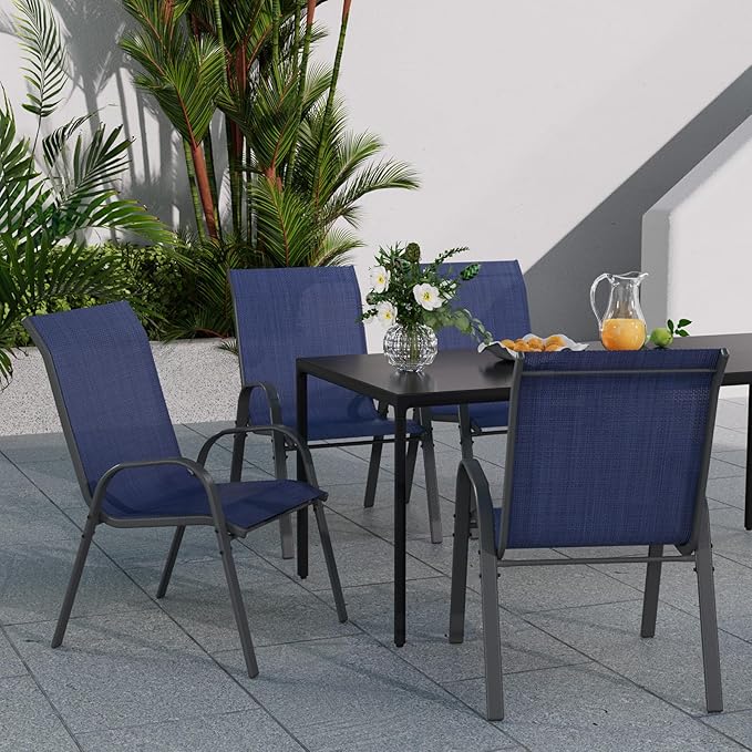 Patio Dining Chairs Set of 6, Outdoor High Stacking Chairs,Breathable Seat Fabric and Alloy Steel Frame for Backyard, Porch, Garden, Sunroom (Blue)