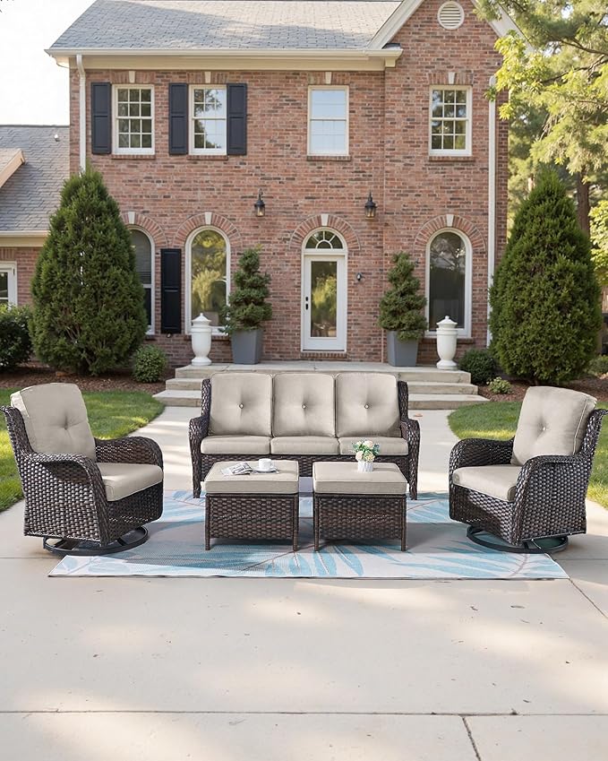 Pop 22x25/22x24 Outdoor Replacement Cushions - 1 Set High Back Deep Seat Patio Furniture Cushion for Wicker Dining Swivel Rocking Chairs Rattan Loveseat Couch Sectional Sofa - Beige/Button