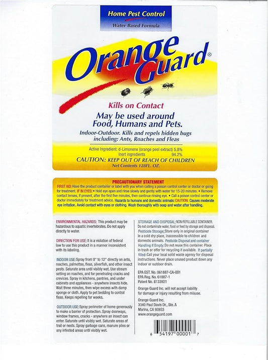 Orange Guard Home Pest Control with D-Limonene | All-Natural Food Grade Orange Peel Oil for Bugs, Ants, Roaches, Fleas, Palmettos and Silverfish - 1 Gallon