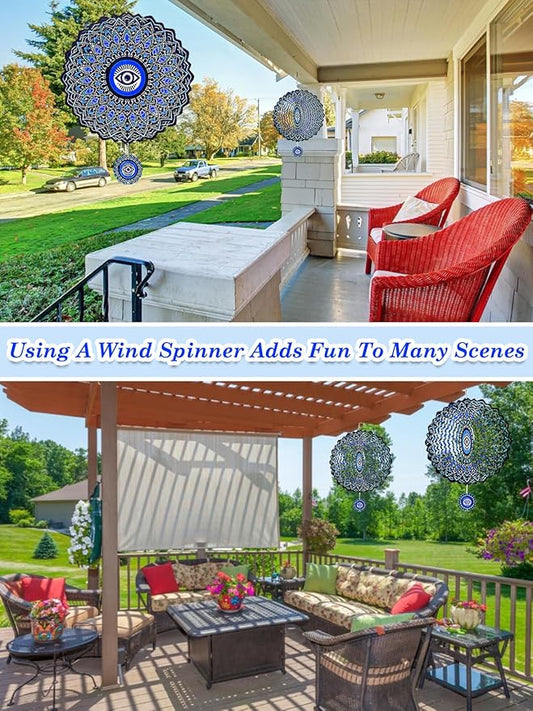Evil Eye Wind Spinner-3D Metal Hanging Wind Spinners, Perfect Ornament Gifts for Women/Men, 12 Inch Spinfinity Wind Spinner for Outdoor & Indoor Decorations, Yard Art, Garden Decoration