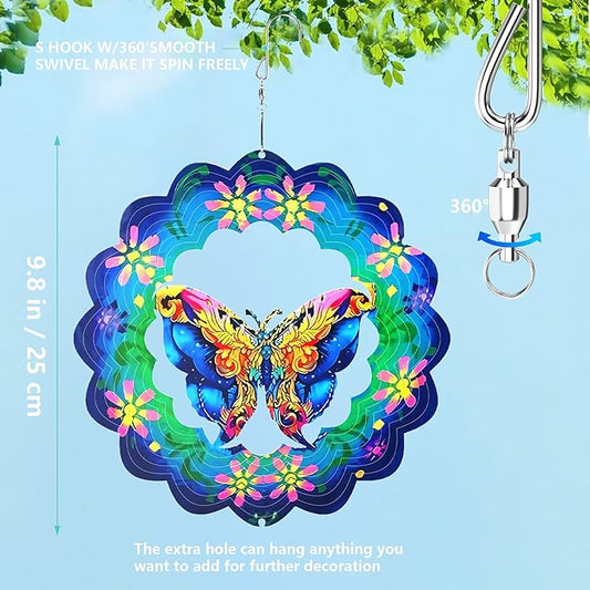 Metal Wind Spinners 3D Hanging Butterfly Wind Spinner 10Inch Metal Wind Spinners for Outdoor&Indoor Decor, Yard Art, Garden Decoration, Blue