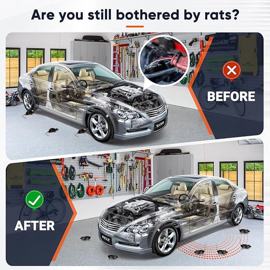 Ultrasonic Rodent Repellent for Car Engine, Mouse Repellent – Battery Powered Under Hood Mouse Repeller with Upgraded Flashing Strobe Light, Keep Mice Out of Car, RV, Garage, Room, Indoor, Outdoor