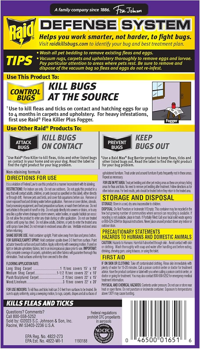 Raid Flea Killer Carpet & Room Spray, Kills hatching eggs for up to 4 months, 16 Oz