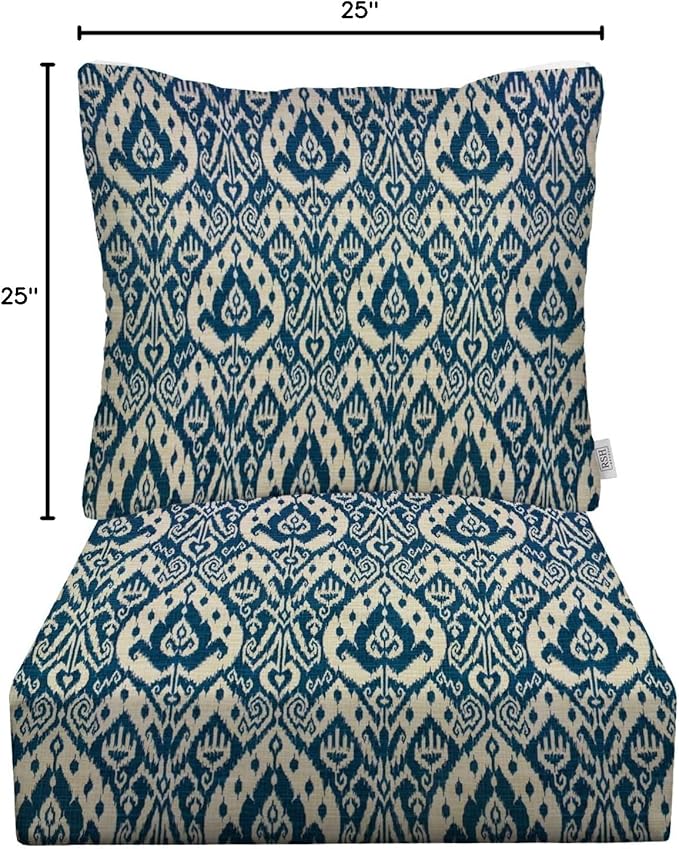 RSH DECOR: Deep Seating Cushion with Pillow Back | 25” x 25” Seat | Water and Fade-Resistant Spun Fabric | Outdoor Chair Cushion Set for Patio Furniture | Ashmore Marine