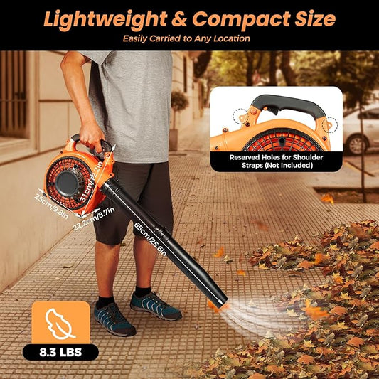Gas Leaf Blower 25.4cc 2-Cycle Handheld Leaf Blower Gas Powered, Gasoline Blower for Lawn Care Sweeping Fallen Leaves Dust Garbage,4.59ft³/h | US Stock