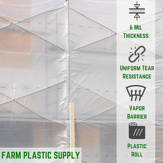 Farm Plastic Supply - Dura Skrim String Reinforced Clear Plastic Sheeting - 6 Mil - (40' x 100') - Reinforced Poly Film Tear Resistant, Weatherproof, Vapor Barrier Polyethylene Roll for Construction