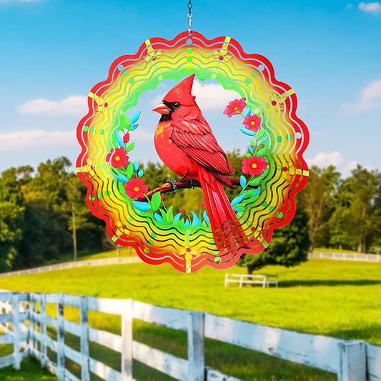 Metal Wind Spinners Outdoor,Cardinal Hanging Wind Spinner Gifts for Women Men,12 inch 3D Stainless Steel Wind Catchers Kinetic Sculpture for Garden Decor,Outside,Yard,Patio,Backyard,Porch Decoration