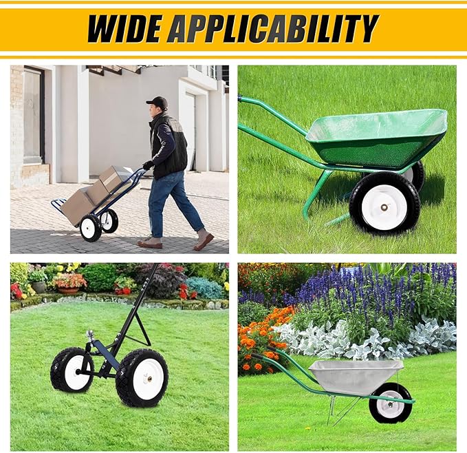 MZREXN 4.80/4.00-8" Flat Free Tire and Wheel, 15" Solid Wheelbarrow Tires, 3.00-4.00/4.80-8" with 5/8" & 3/4" Bearings, 3" Centered Hub for Hand Truck Garden Trailers Utility Cart Yard Wagon White
