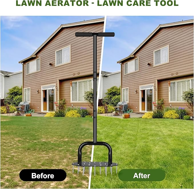 Lawn Aerator Spike Aeration Tool, Manual Grass Aerator Tool with 18 Iron Spikes, 37 Inch Manual Air Aerator Tool, Heavy Duty Lawn Aerating Tool for Grass, Yard
