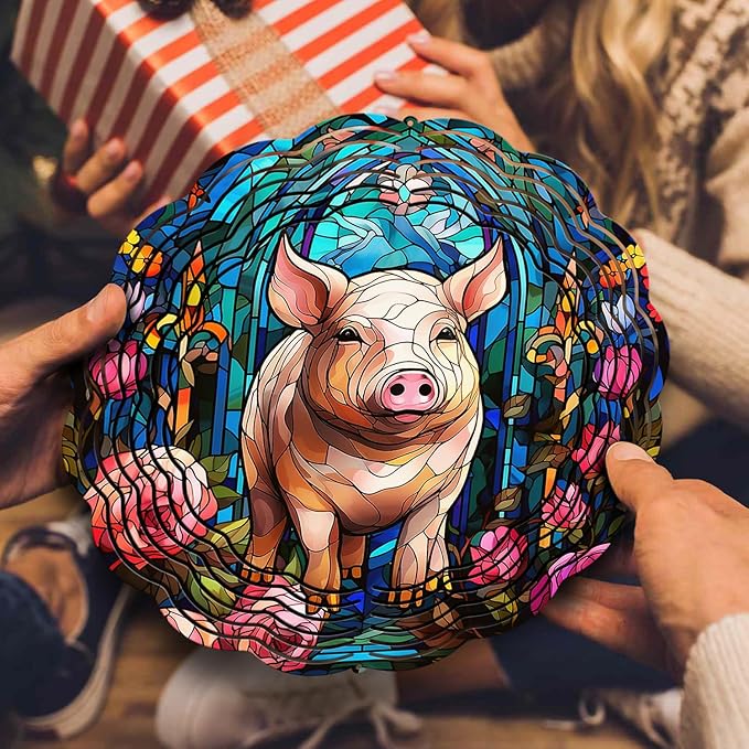 Pig Wind Spinner, Pig Wind Spinner Hanging for Yard and Garden, Unique Gift Wind Spinner, 3D Hanging Wind Spinner Outdoor