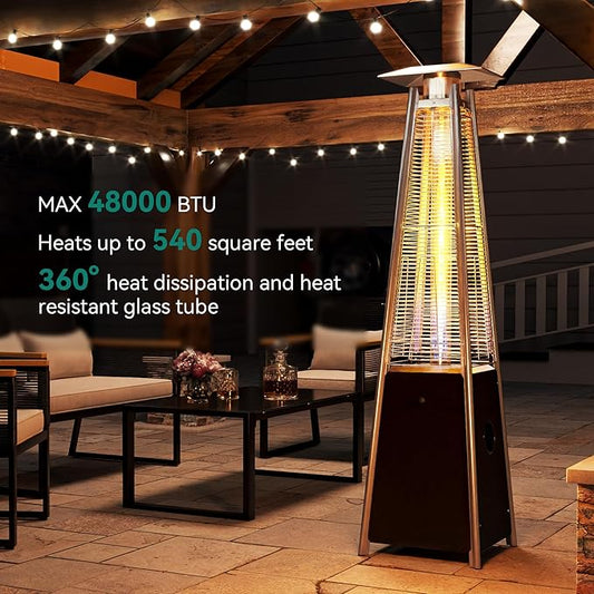 YITAHOME Pyramid Patio Heater, 48,000 BTU Outdoor Patio Heater, Quartz Glass Tube Propane Heater with Cover and Wheels for Patio, Backyard, Garden, Bronze