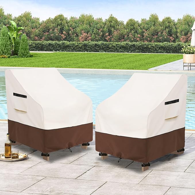 Adirondack Chair Cover 2 Pack,Waterproof Heavy Duty Patio Furniture Covers,Patio Adirondack Chair Covers for Outdoor Chairs(30 W x 34 D x 36 H inches) Beige & Brown
