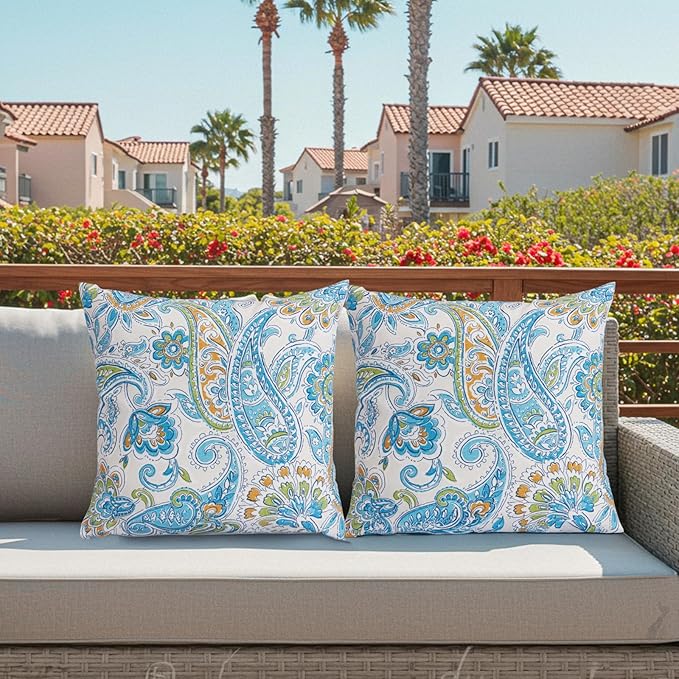 Outdoor Throw Pillows Waterproof Covers 2 Pack 16ร16 Inch, Decorative Toss Pillows Covers, Rain-Proof, Fade Resistant for Patio Furniture, Sofa, Couch, Garden
