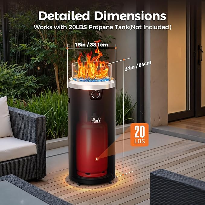 BALI OUTDOORS Propane Fire Pit Black, Column Outdoor Fire Pit Round, Outdoor Firepits for Outside Garden, Patio
