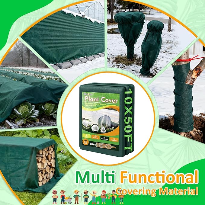 Green Plant Covers Freeze Protection, 10 x 50 ft - 1.5 oz/yd² Frost Cloths for Outdoor Plants, Tree Covers Freeze Protection, Winter Garden Blanket, Sun Cover for Plants for Greenhouse, Vegetables