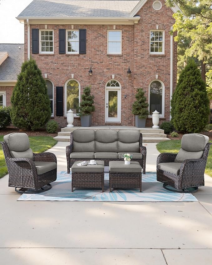 Pop 22x25/22x24 Outdoor Seat Cushions Set of 2 - Comfortable High Back Water-Resistant Patio Wicker Chairs Cushion for Dining Rocker Glider Loveseat Couch Sectional Sofa - Grey/Smile