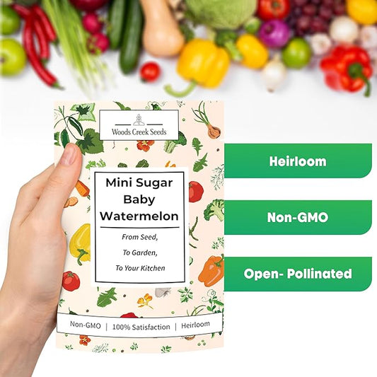 Woods Creek Seeds: Sugar Baby Watermelon Seeds for Planting - Over 90 Heirloom Watermelon Seed Pack - Non-GMO Fruit Seeds for Planting Home Garden or Outdoors - Mini Watermelon Seeds for Gardeners