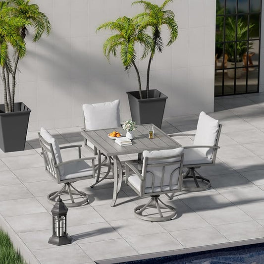 HAPPATIO 5-Piece Patio Outdoor Dining Set - All Aluminum Outdoor Patio Table and Chairs Set for 4 includes 1 Square Dining Table and 4 Swivel Dining Chairs, Patio Outdoor Dining Set for Lawn or Garden