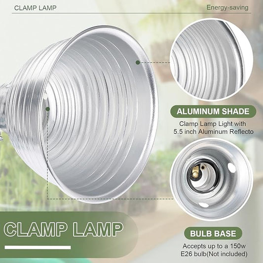 Macarrie 30 Pack 5.5 Inch Clamp Lamp Light with Aluminum Reflector, 6ft SPT-2 18awg Cord and Adjustable Stand Fixture E26 Socket, up to 150 Watt, with Bulb Guard