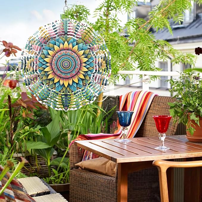 Mandala Wind Spinner for Yard and Garden 3D Stainless Steel Wind Spinner Unique Gift Outdoor Metal 10 inch 3D Mandala Wind Sculptures with Unique Visual Effect