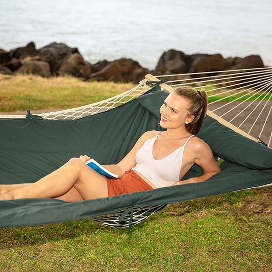 SUNCREAT Hammocks Replacement Hammock for Stand, 475 lbs Capacity, Two Person Backyard Hammock with Pad for Outside, Green Gray