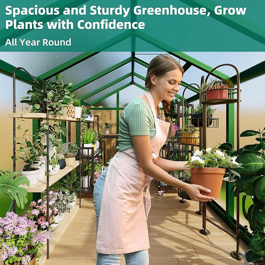 6x10 FT Greenhouse for Outdoors, Large Aluminum Greenhouses with Roof Vent and Quick Setup Structure, Greenhouse Heavy Duty with PC Panels, Walk-in Green Houses for Winter Garden,Backyard,Patio,Lawn