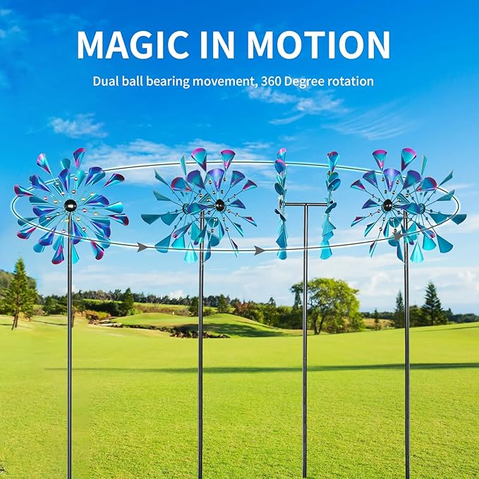 Decoroca Wind Spinner Choice for Families - 72in Large Outdoor Metal Wind Spinners - Pretty Outdoor Decor for Festival & Birthday Loves - 21" W x 72" H (Double Blades)