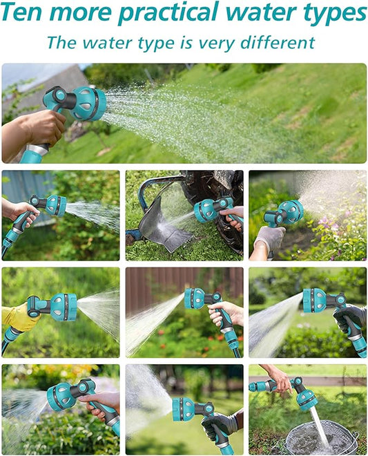 Garden Hose Nozzle, Heavy Duty Water Hose High Pressure Sprayer with 10 Watering Patterns, Thumb Control On Off Valve, for Watering outdoor Plants & Lawn, Car & Pet Washing(Blue)