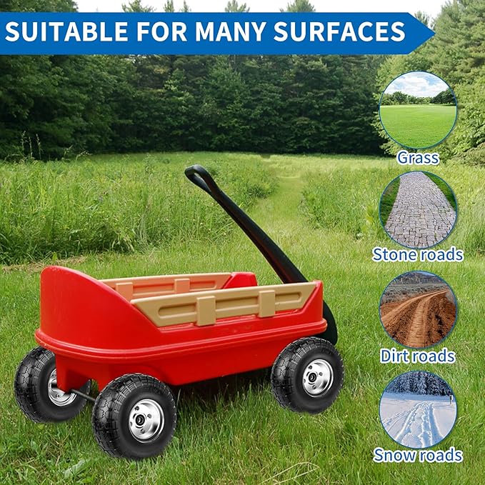 4.10/3.50-4 Tires and Wheels Flat Free 10 Inch Solid Tires Replacement with 5/8" Axle Bore Hole, 16 Spacers 8 Pins, for Cart, Garden Wagon, Wheelbarrow, Hand Truck, Trolley, Lawn Mower,4P