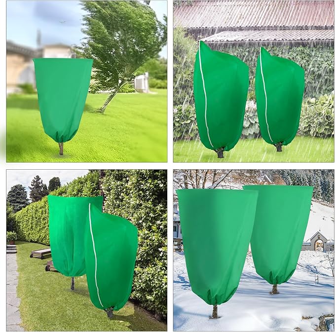 4 Pack Winter Plant Covers Freeze Protection, Frost Blankets Cloths With Zipper/Drawstring, Frost Cloths for Outdoor Plants Protecting Fruit Tree Potted Plants from Freezing(31.5" x 47.3",Green)