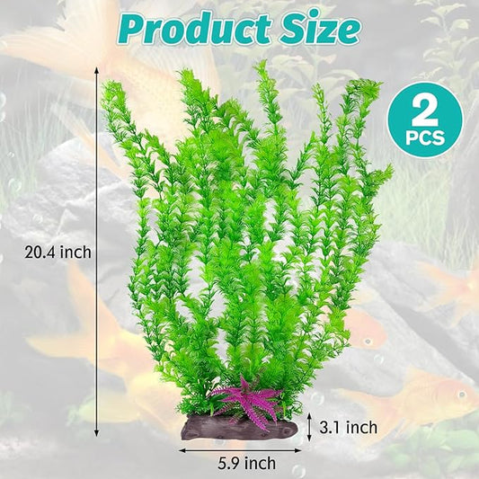 Hamiledyi Aquarium Plastic Plants Aquarium Decor Artificial Fish Tank Plants,Tall Fish Tank Decorations, Extra Large Aquarium Plant 20.4-inch Tall,2PCS