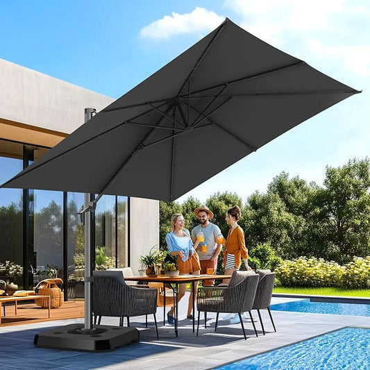 Hotime 10x10ft Large Cantilever Patio Umbrellas - Upgrade and Intensify - with 360 Rotation and 5 Angles Adjustment - Aluminum Offset Pool Umbrella Square Outdoor Umbrella for Patio Garden