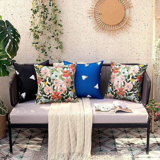 Pyonic Outdoor Pillows Cover Pack of 2 Floral Waterproof Throw Pillow Covers 16X16 inch Outdoor Pillows for Patio Furniture Garden Square Outside Waterproof Pillow