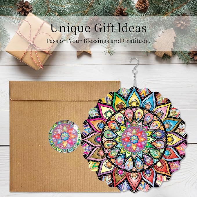 Mandala Wind Spinner 3D Frosted Wind Spinners Hanging for Yard and Garden Wind Sculptures,10" Hanging Wind Spinner Made of Tough Steel Plate