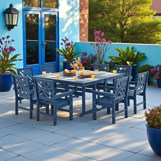 10 Piece HDPE Outdoor Dining Set for 8, Patio HDPE Furniture Set with 2 Table and Umbrella Hole, Outdoor Table and Chairs for Garden, Poolside, Backyard, Deck