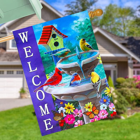 Welcome spring summer bird flags for outside 28x40 double sided, summer house flags, Large Flags Outdoor flags for outside decoration