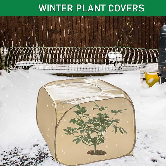 2 Pack Pop Up Plant Freeze Protection Covers, Shrub Frost Covers Outdoor Plant Protectors Frost Cloth Covers for Winter Protecting Fruit Potted and Shrub from Freezing Animals Eating(2 Pack 30x30x30")