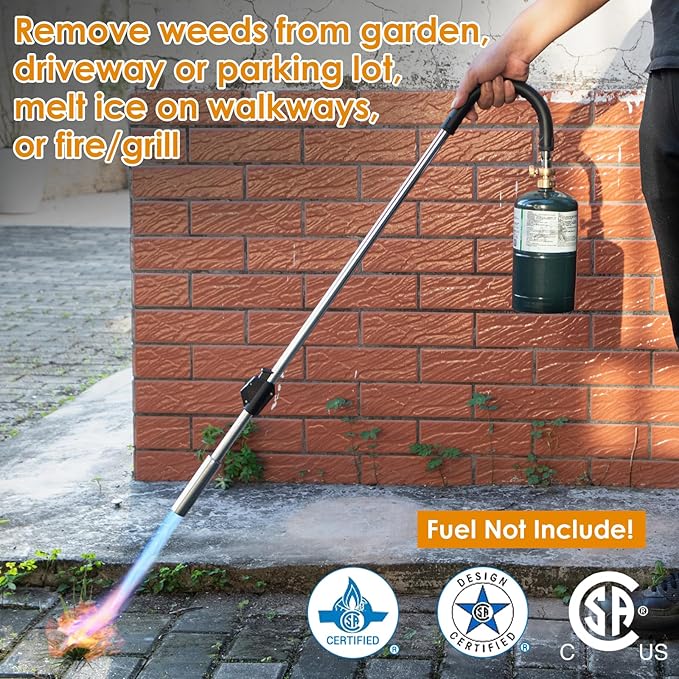 Weed Torch Propane Burner,Blow Torch Weed Burner with Self Igniting(Turn the Knob Slightly Before Ignition),Anti-slip Rubber Handle for Weeding,Melt Ice,Charcoal Starter-Fuel Not Included