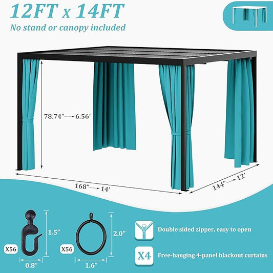 Gazebo Universal Replacement Privacy Curtain,12'×14' Gazebo Outdoor Waterproof Curtains, 4-Panels Sidewall Curtains with Double Zipper for Patio Canopy, Garden and Backyard (Curtain Only)