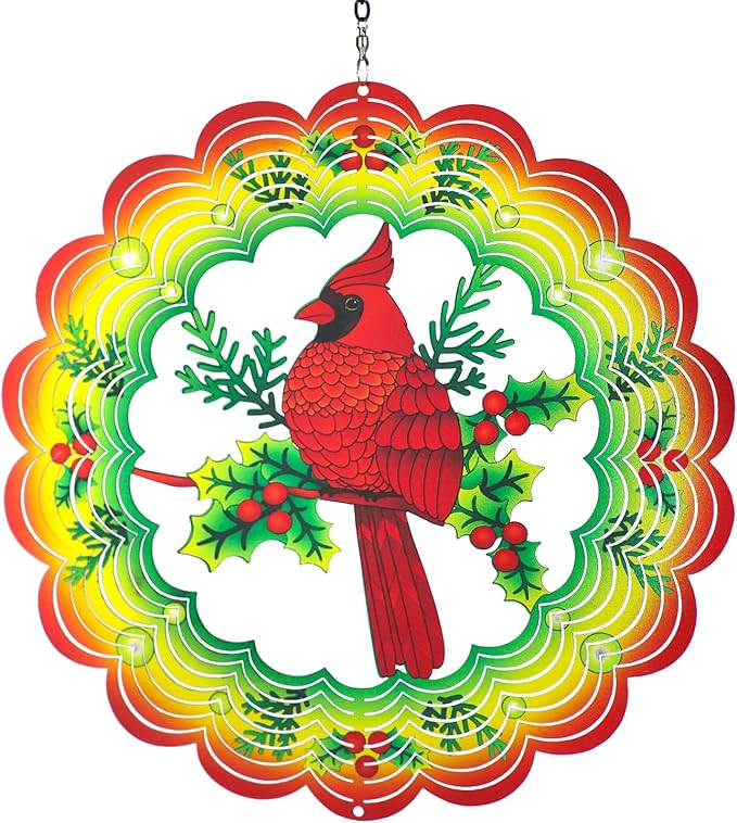 Cardinal Wind Spinners Cardinal Gifts for Women/Men 12 inch 3D Stainless Steel Hanging Wind Spinner Metal Wind Catchers Kinetic Sculpture for Indoor/Outdoor Decor, Yard Art, Garden Decorations