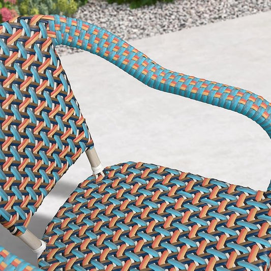 PURPLE LEAF 7 Pieces Outdoor Table and Chair Set Patio Furniture Set with Large Rectangular Table and 10 French Dining Chairs for Poolside Deck Colorful Patio Dining Set