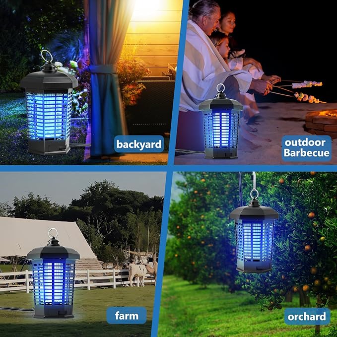 Bug Zapper Outdoor Indoor,Electric Mosquito Zapper Plug in,4200V Rechargeable Fly Trap with ABS Waterproof Cover,Electric Fly Zapper for Home Backyard Camping BBQ,Black