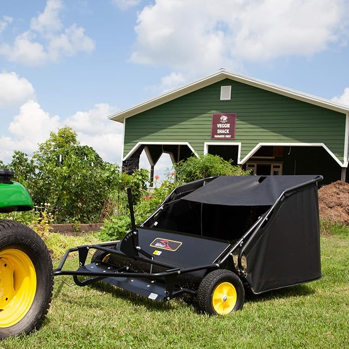 Brinly STS-42BHDK-A 42" Tow-Behind Lawn Sweeper with Dethatcher and Hamper Windscreen