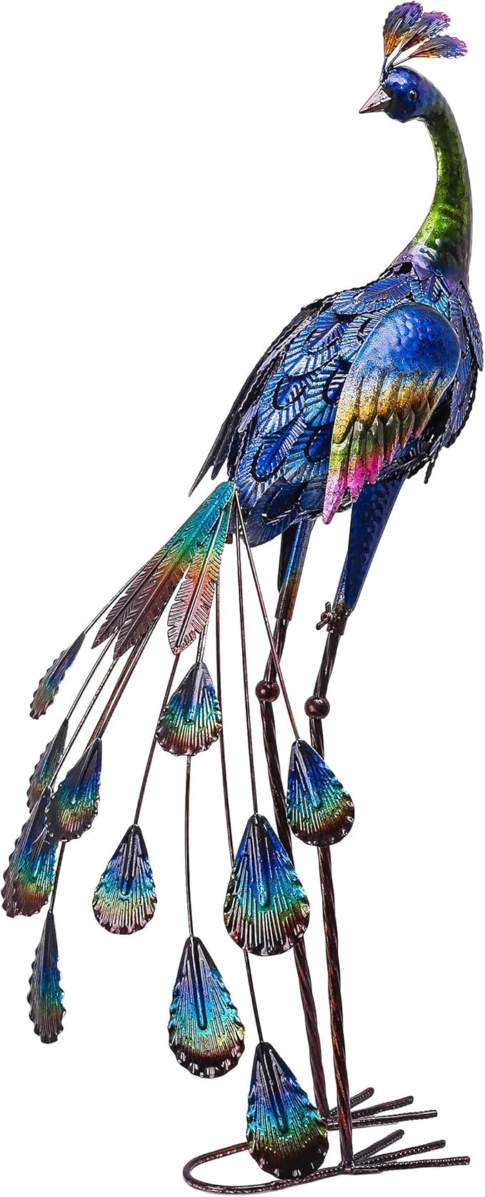 TERESA'S COLLECTIONS Outdoor Decor Peacock Yard Art Garden Sculptures & Statues for Porch Decor,35'' Blue Large Metal Bird Garden Decor for Outside, Yard Decorations Outdoor for Patio,Gifts for Mom