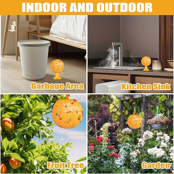 6 PCS Fly Trap Indoor Fly Sticky Ball, Hanging Fly Trap Outdoor Bug Gnat Trap Ball, Bug Catcher Ball for House Plants Kitchen Drain Yard Garden