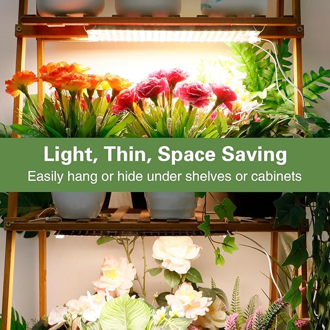 24W Ultra-Thin Panel Full Spectrum Grow Lights, 384 LEDs Plant Grow Light for Indoor Plants with Daisy Chain Function, Grow Lights for Seed Starting with 4/8/12H Auto On/Off Timer (2pcs)