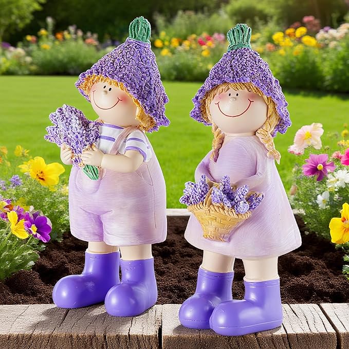 Lavender Series Resin Garden Statues - Couple Boy & Girl Decor, Ideal for Outdoor Patio, Lawn, Garden & Indoor Valentine's Day Home Decor, Ideal Gift for Mom, Dad & Friends
