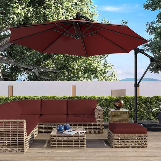 ABCCANOPY 10FT Cantilever Umbrella Offset Hanging Patio Umbrella with Base Stand Rotate and Tilt,Suitable for Garden, Lawn, Backyard(Burgundy)