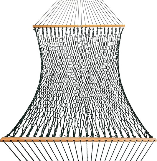 Original Pawleys Island Deluxe Green DuraCord Rope Hammock – 13 ft. x 60 in., 2-Person, 450 lb Capacity, Oak Spreader Bar, Zinc-Plated Hardware, Handcrafted in The USA