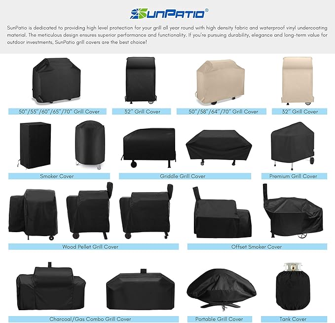 SunPatio Outdoor Heavy Duty Waterproof Grill Cover Compatible with Traeger 34 Series Wood Pellet Grill and Smoker, Texas and More, Full Length Barbecue Cover, All Weather Protection, Black
